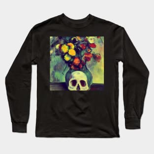 Skull flowers floral creepy van gogh skull Long Sleeve T-Shirt